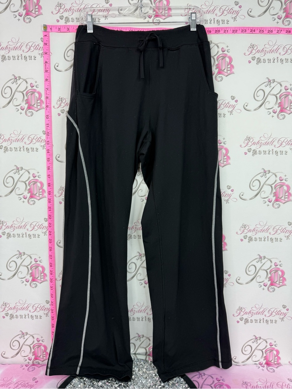 lululemon athletica pants flare Black Lounge Pants with Silver Side Trim
